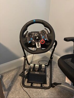 Logitech Racing Wheel and Pedals - Black with Blue Accents with stand